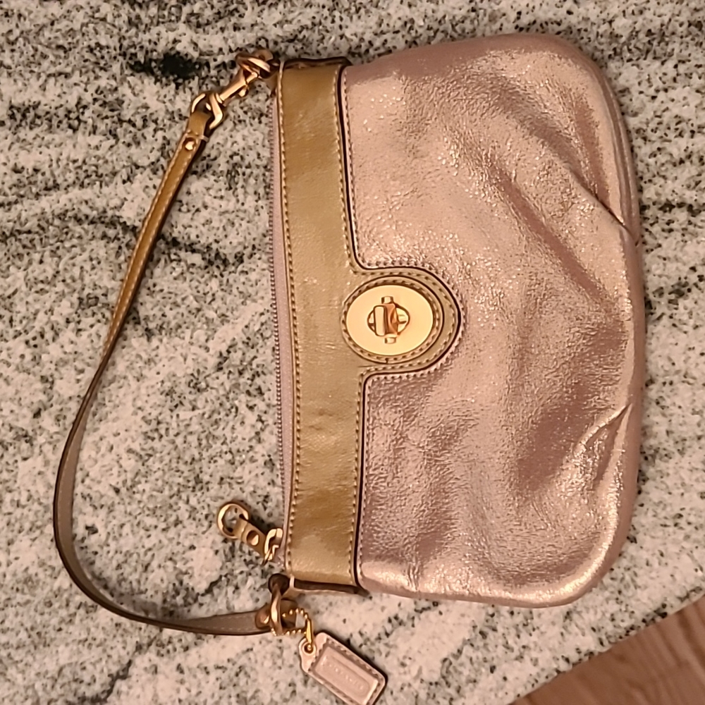 Coach wristlet/small purse gold and brown